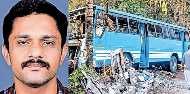 രാജേഷ് എത്തിയത് പകരക്കാരനായി, ബസ് ഓടിക്കുന്നതിനിടെ കുഴഞ്ഞുവീണ് മരണം; നിയന്ത്രണം വിട്ട ബസ് തെങ്ങിലിടിച്ചു, 30 പേർക്ക് പരുക്ക്! 