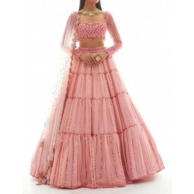 Pink-hight-waist-lehenha-crop-blouse-and-dupatta-set-with-sequins-motifs-details-indian-wedding-wear-luxury-Lehenga