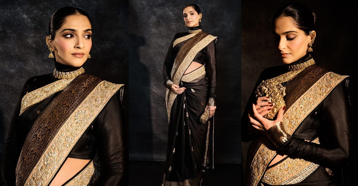 sonam-kapoor-black-silk-saree