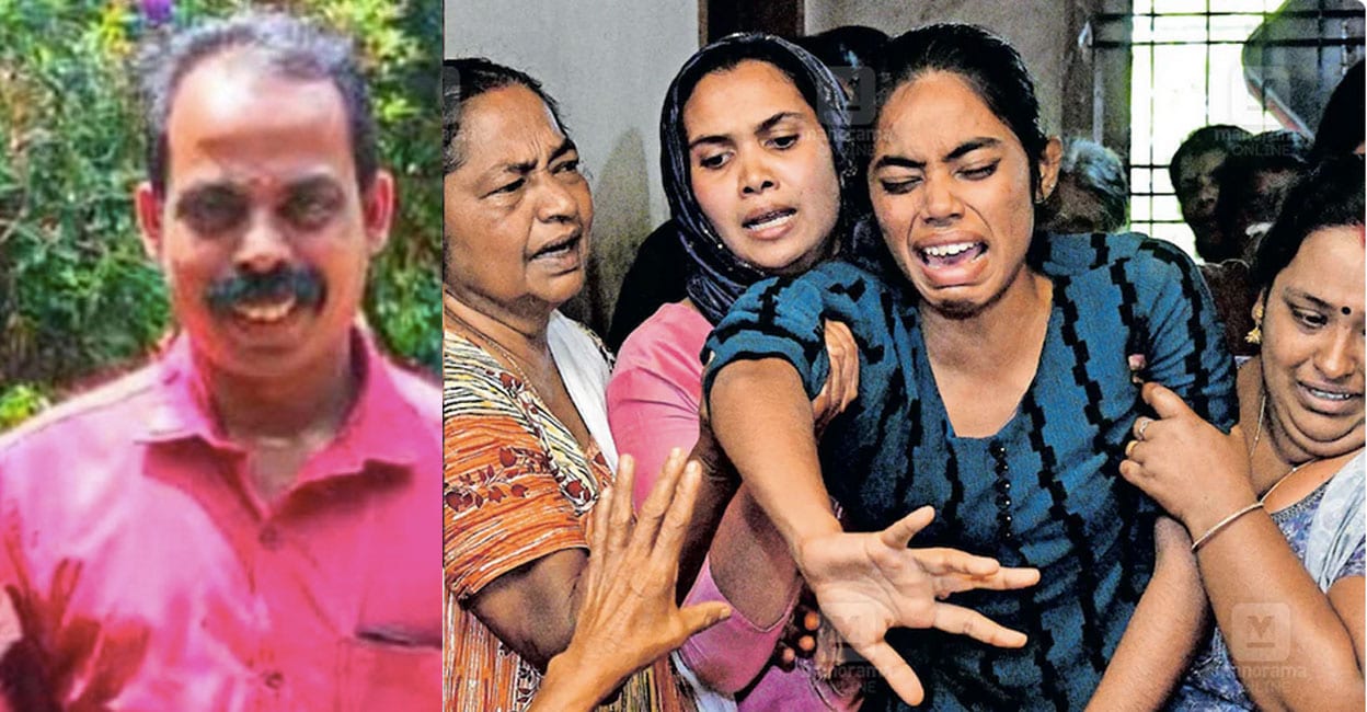 biju-8 അടിമാലി എട്ടുമുറി ഭാഗത്ത് ദേശീയപാതയോരത്തെ മണ്ണിടിഞ്ഞുണ്ടായ അപകടത്തിൽ വീട് തകർന്ന് മരിച്ച ബിജുവിന്റെ  മൃതദേഹം കുടുംബവീട്ടിലേക്ക് കൊണ്ടുവന്നപ്പോൾ പൊട്ടിക്കരയുന്ന മകൾ ആര്യ