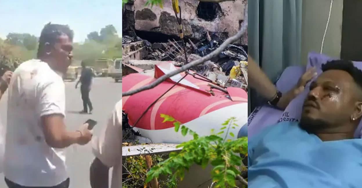 1. വിശ്വാസ് കുമാർ രമേഷ്, അപകടത്തിൽ തകർന്ന എഐ -171 വിമാനം. (Image: DIBYANGSHU SARKAR / AFP)

