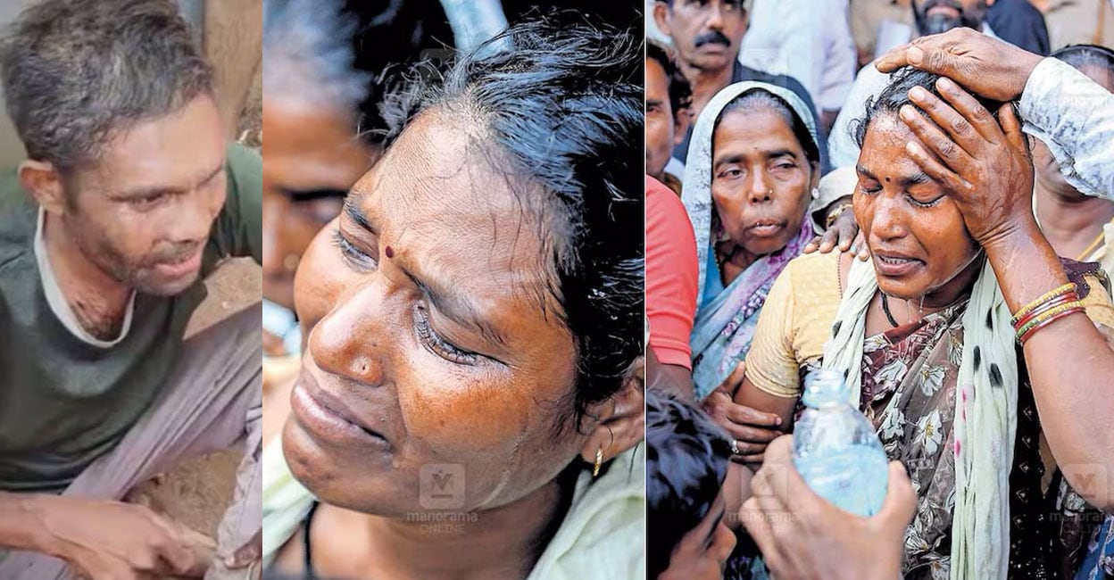 പാലക്കാട് വാളയാറിൽ ആൾക്കൂട്ട മർദനത്തിനിരയായി കൊല്ലപ്പെട്ട ഛത്തീസ്ഗഡ് സ്വദേശി രാംനാരായൺ ഭാഗേലിന്റെ മൃതദേഹം തൃശൂർ മെഡിക്കൽ കോളജ് മോർച്ചറിയിൽ തിരിച്ചറിഞ്ഞ ശേഷം പുറത്തിറങ്ങിയ ഭാര്യ ലളിത കുഴഞ്ഞു വീഴാൻ തുടങ്ങിയപ്പോൾ തലയിൽ വെള്ളം ഒഴിച്ചു കൊടുക്കുന്ന ബന്ധു. ഇവരും രണ്ടുമക്കളുമടക്കം 6 പേരാണ് ഛത്തീസ്ഗഡിൽ നിന്നെത്തിയത്. ഫൊട്ടോ: വിഷ്‌ണു വി. നായർ മനോരമ. 