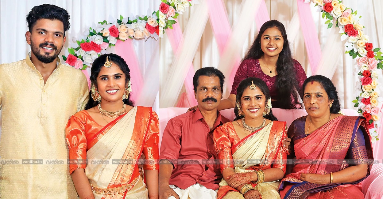  വിവാഹനിശ്ചയദിവസം ജെൻസനും ശ്രുതിയും, ശ്രുതി മാതാപിതാക്കൾക്കും സഹോദരിക്കുമൊപ്പം