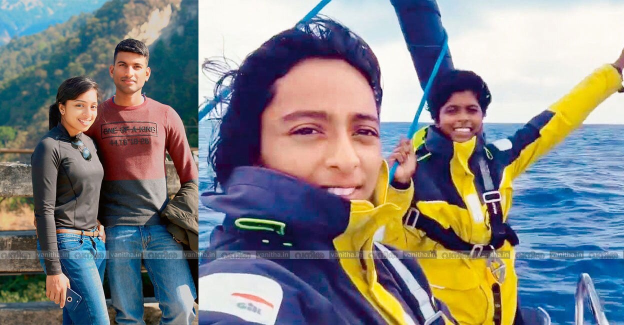 ഭർത്താവ് കമാൻഡർ ധനേഷ് കുമാറിനൊപ്പം ദിൽന, കെ.ദിൽനയും രൂപ അഴഗിരിയും യാത്രയ്ക്കിടയിൽ,  ഫോട്ടോ: അരുൺ പയ്യടിമീത്തൽ